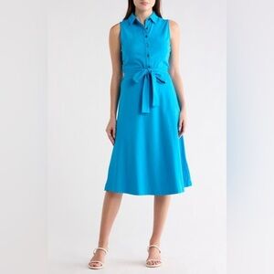 DKNY Blue tie waist shirt dress NWT